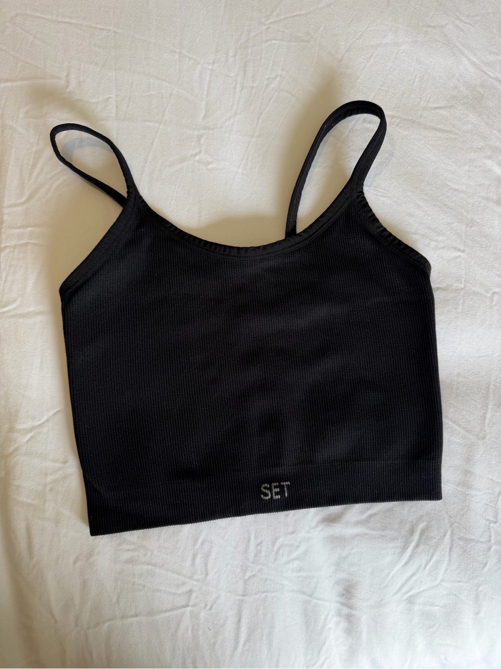 SET Active Black Ribbed Bandeau Crop Top